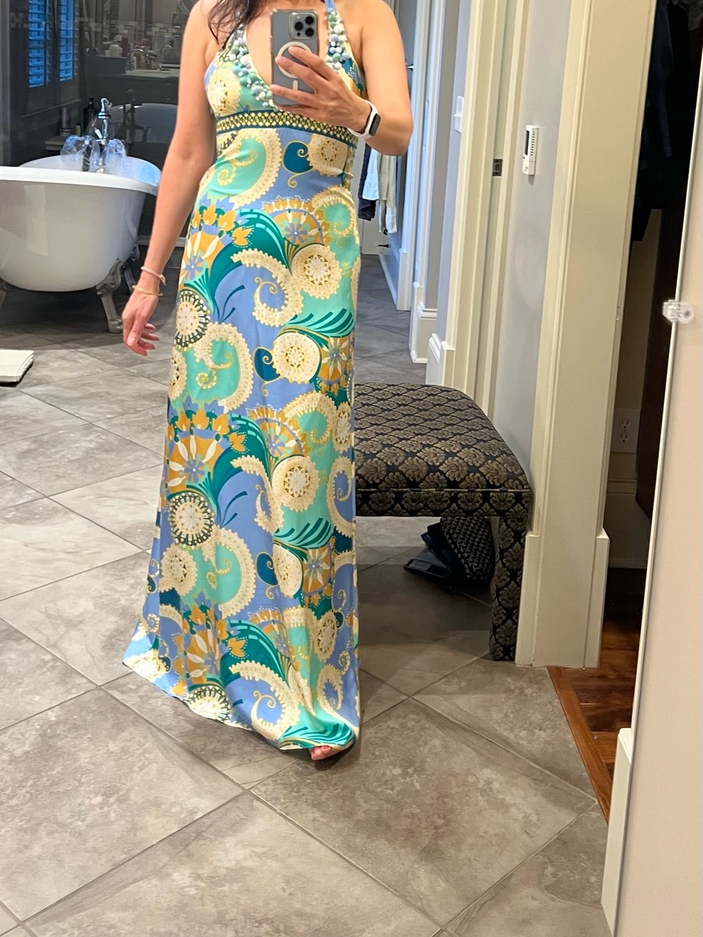 Gorgeous Tibi long halter  maxi dress in a beautiful print.
